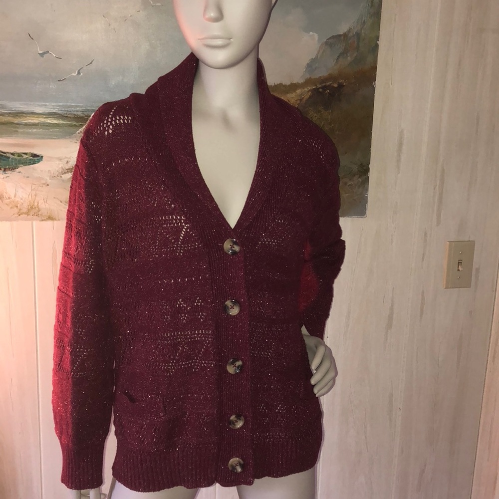 Dark Red Button Up Sweater Cardigan